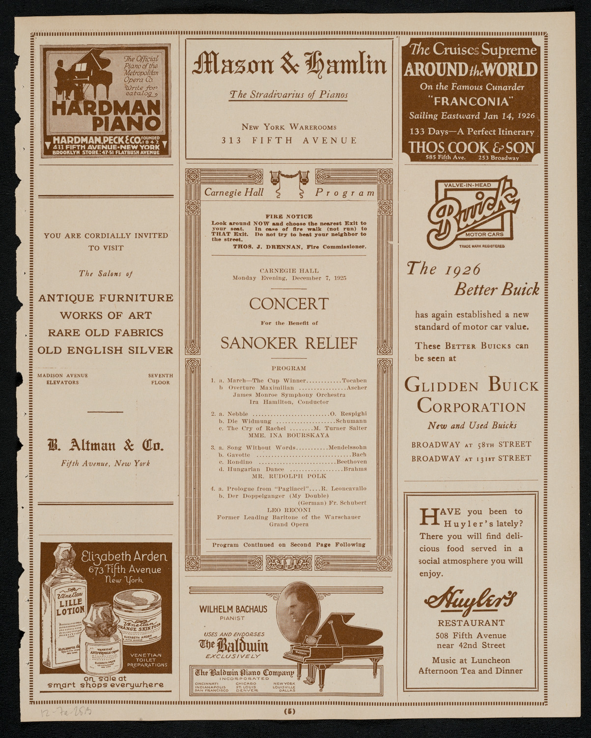 Benefit: Sanoker Relief, December 7, 1925, program page 5