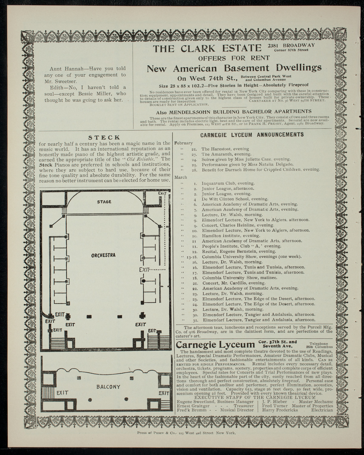 The Haresfoot Club Theatre Group, February 20, 1905, program page 4