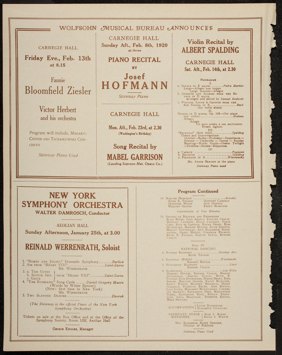 Chalif Dancers, January 24, 1920, program page 8