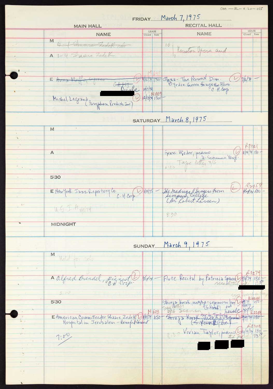 Carnegie Hall Booking Ledger, volume 20, page 55