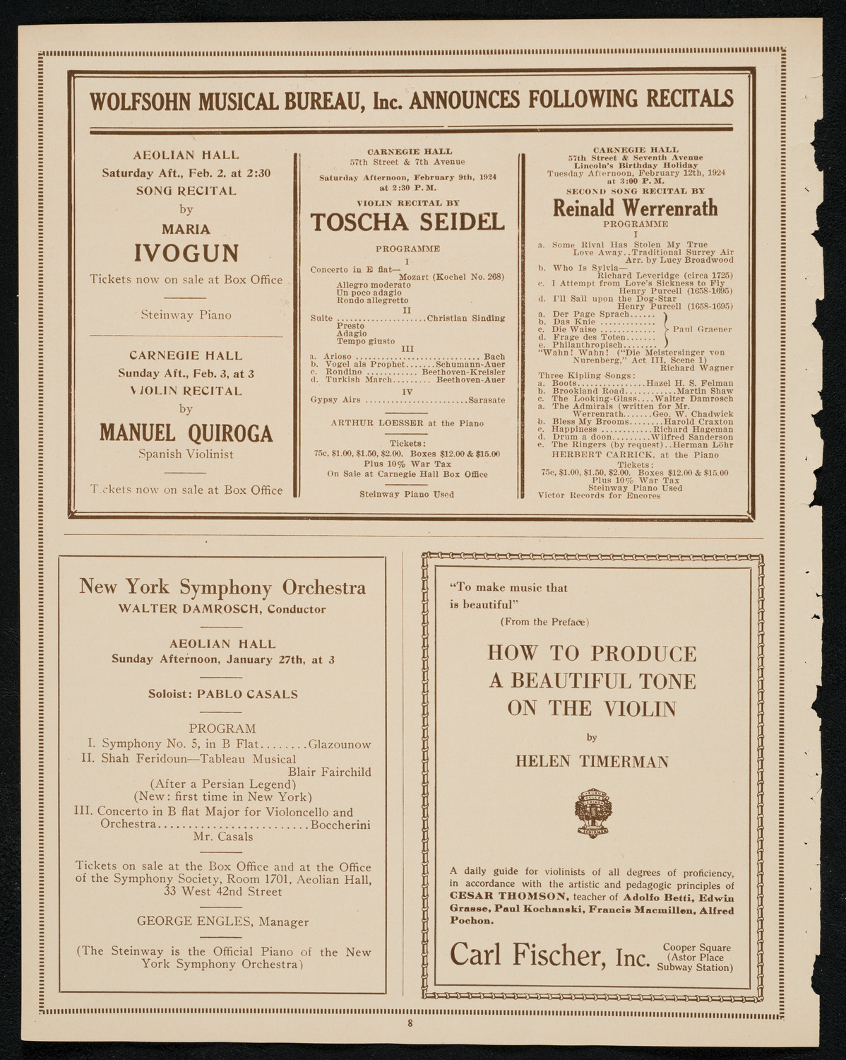 Cleveland Orchestra, January 22, 1924, program page 8