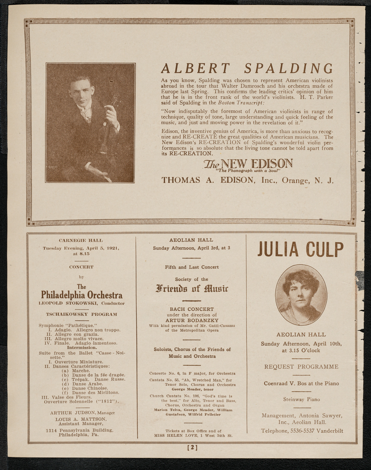 Josef Lhévinne, Piano, April 2, 1921, program page 2