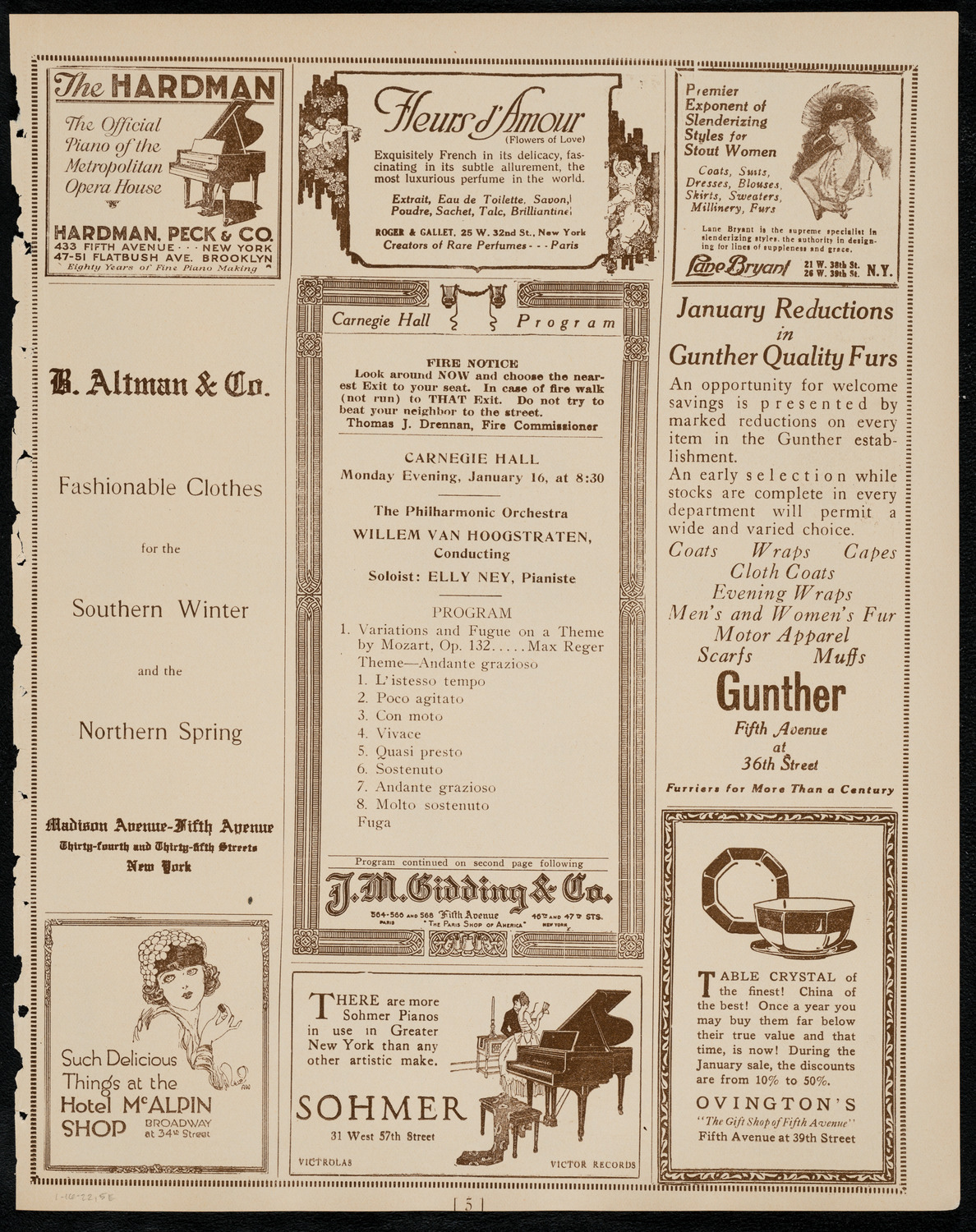 Elly Ney, Piano, and the New York Philharmonic, January 16, 1922, program page 5