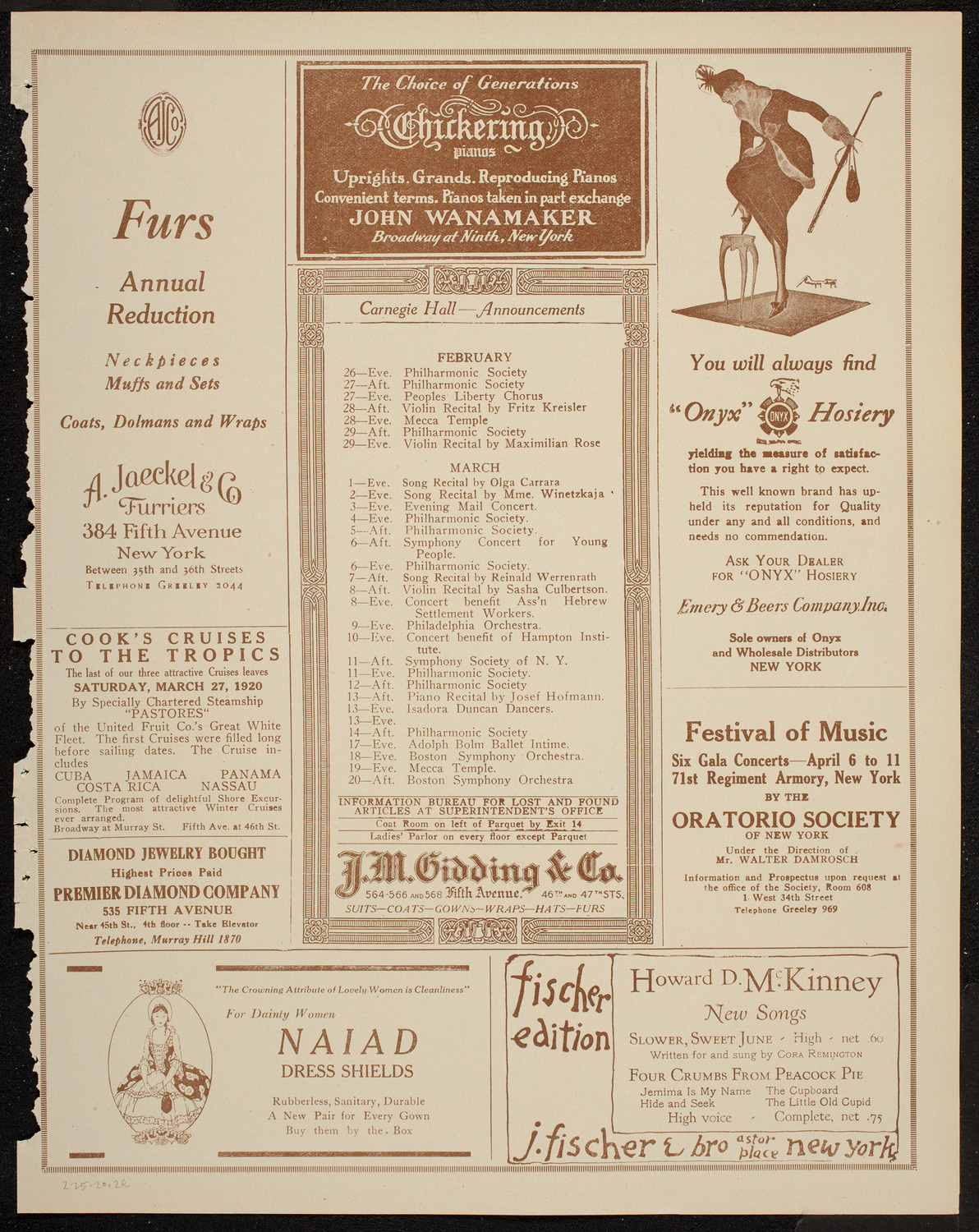 New Symphony Orchestra, February 25, 1920, program page 3