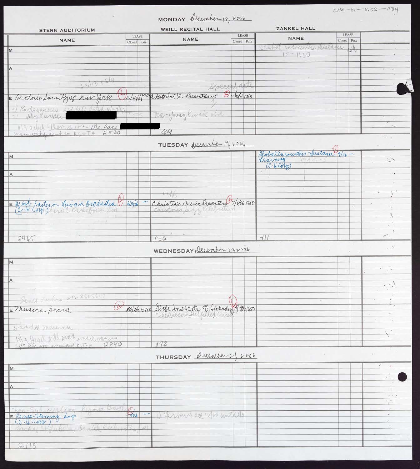 Carnegie Hall Booking Ledger, volume 52, page 34