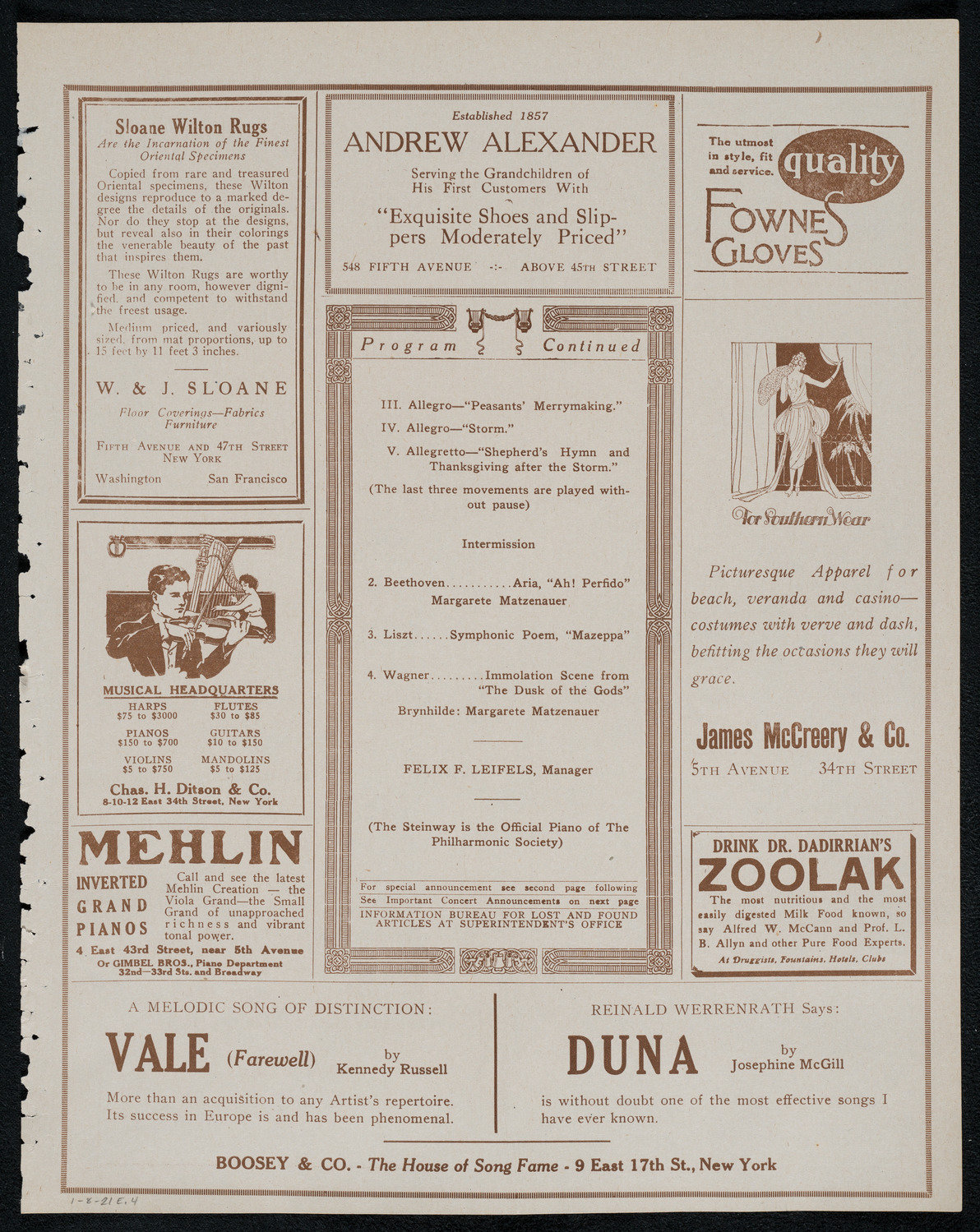New York Philharmonic, January 8, 1921, program page 7