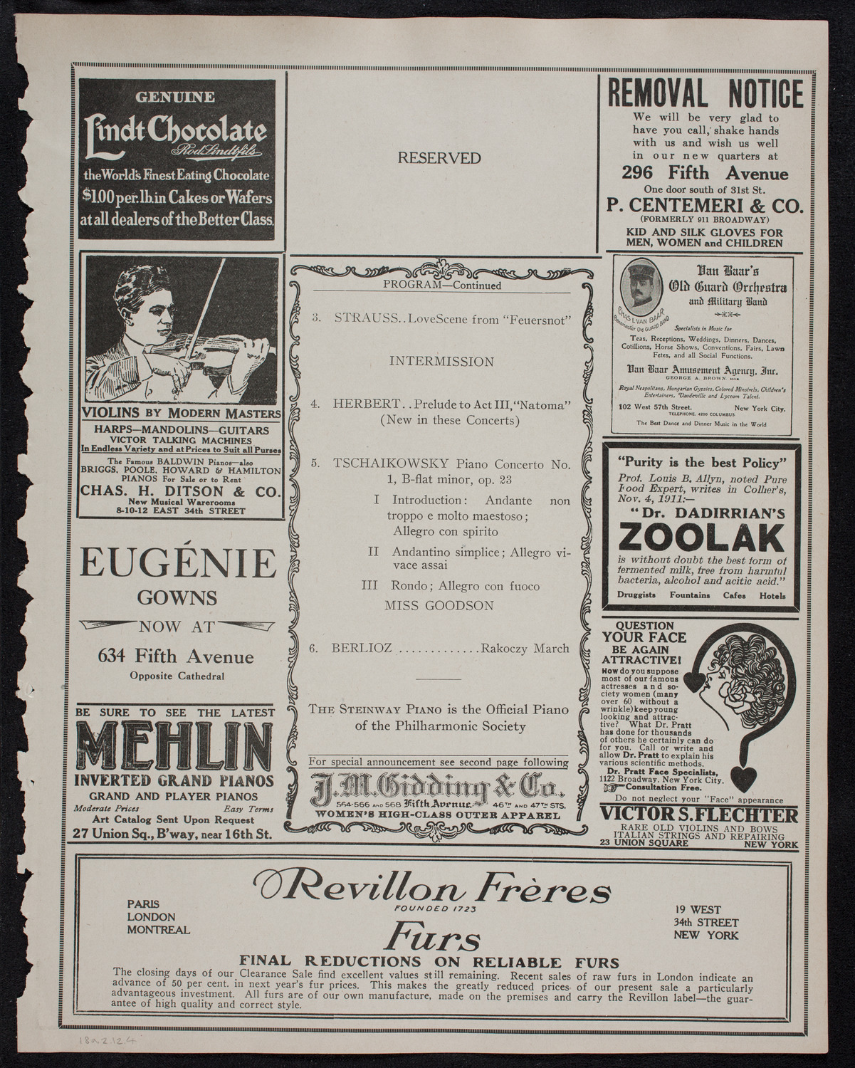 New York Philharmonic, February 18, 1912, program page 7