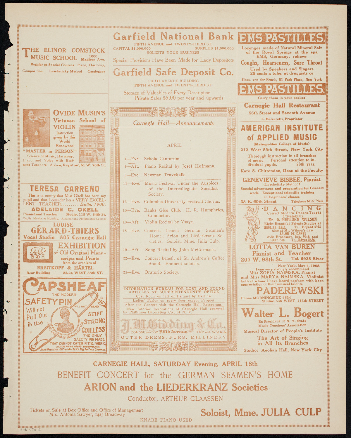 Clara Butt and Kennerley Rumford, March 31, 1914, program page 3