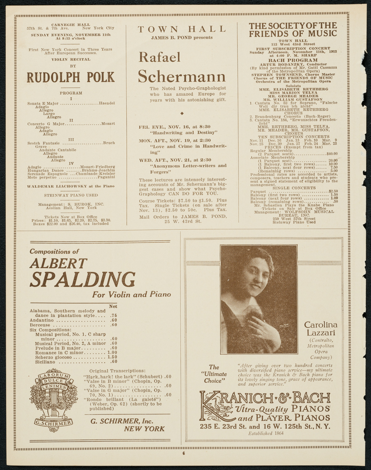 New York Philharmonic, November 9, 1923, program page 6