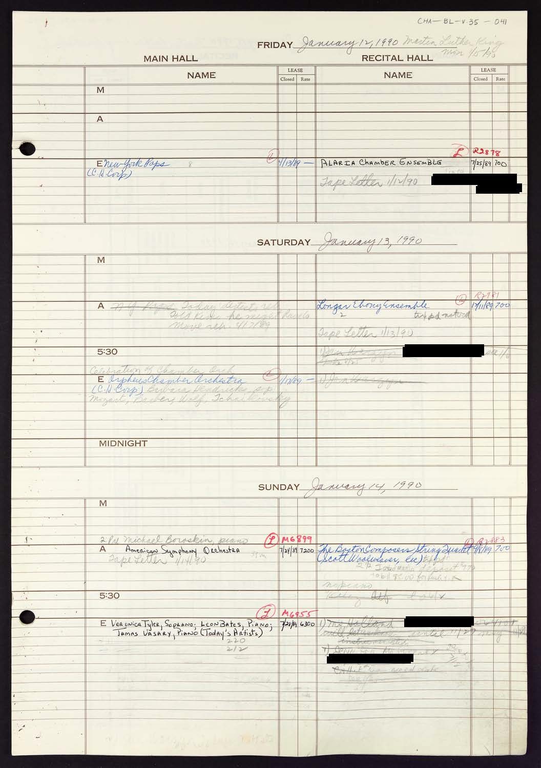 Carnegie Hall Booking Ledger, volume 35, page 41