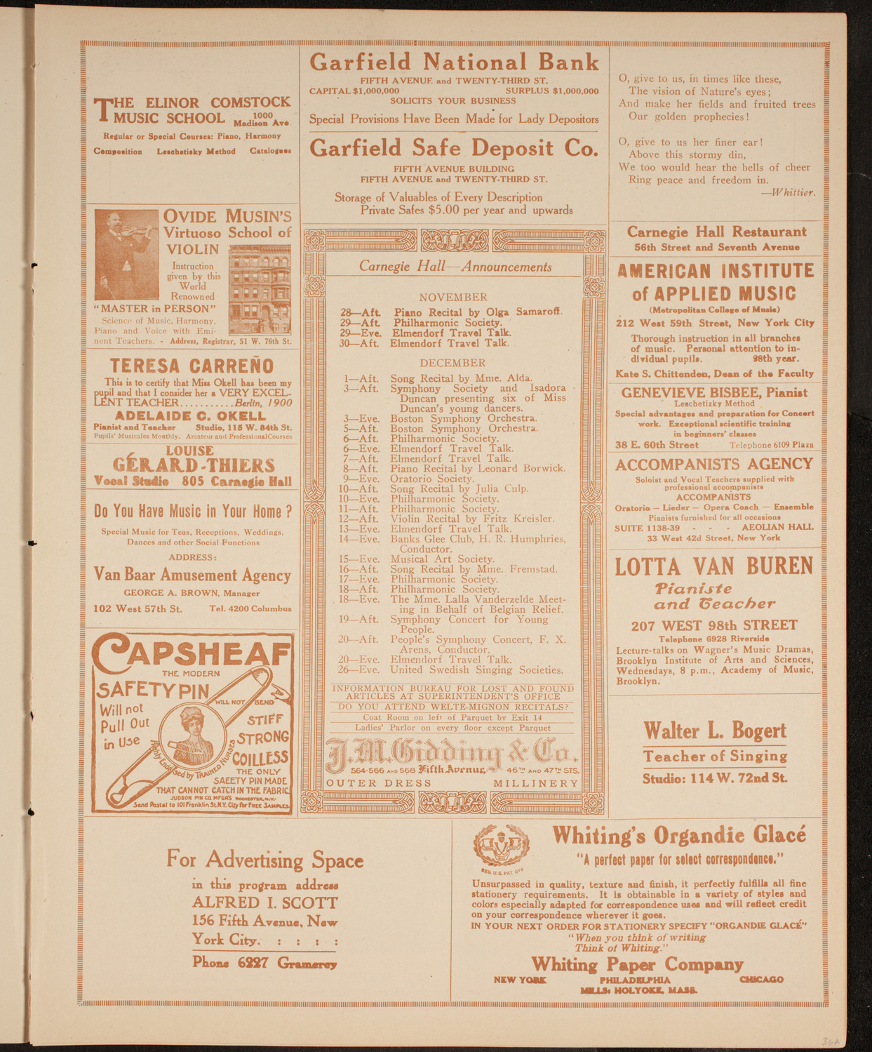 New York Philharmonic, November 27, 1914, program page 3
