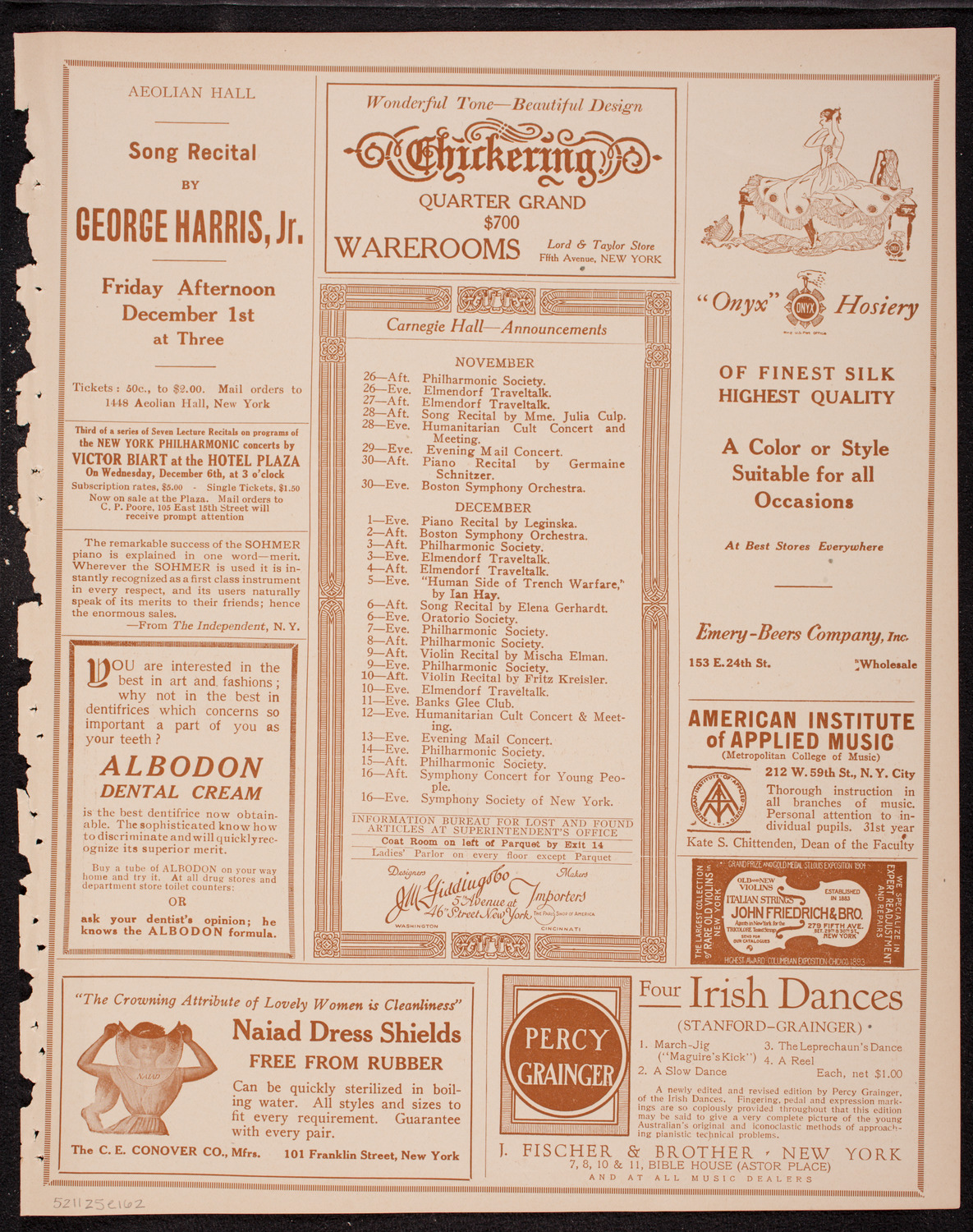 New York Symphony Orchestra, November 25, 1916, program page 3