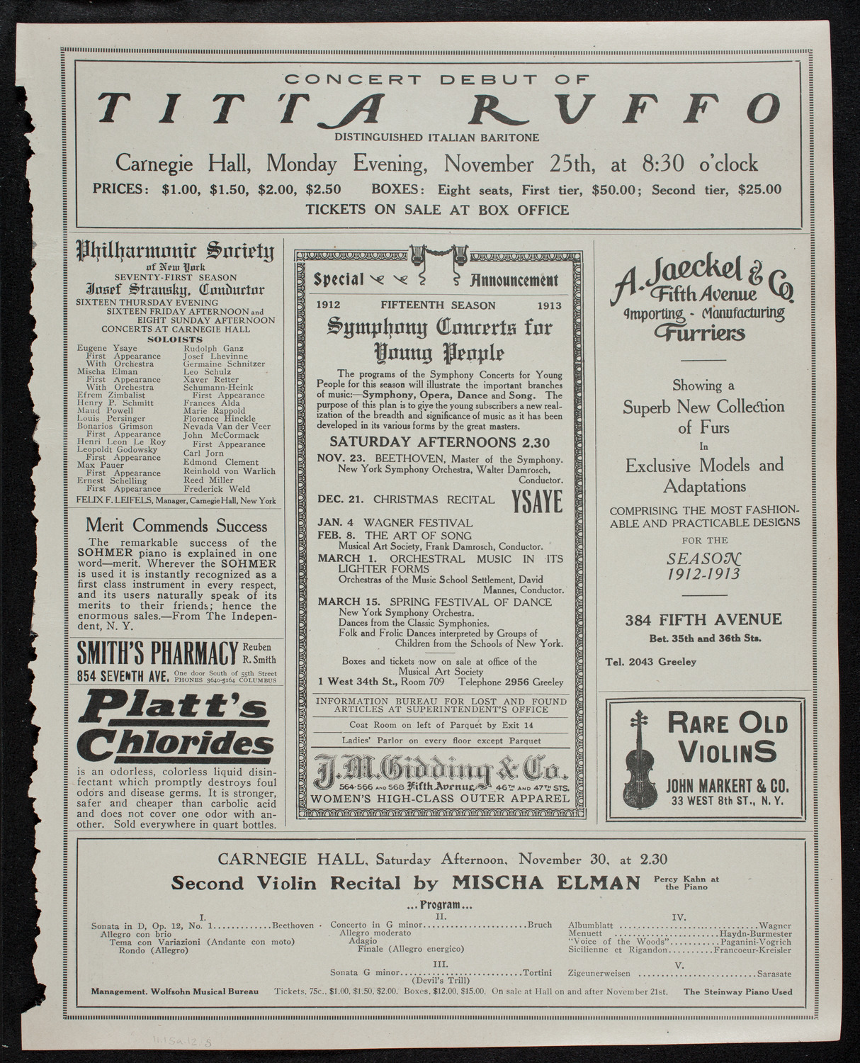 New York Philharmonic, November 15, 1912, program page 9