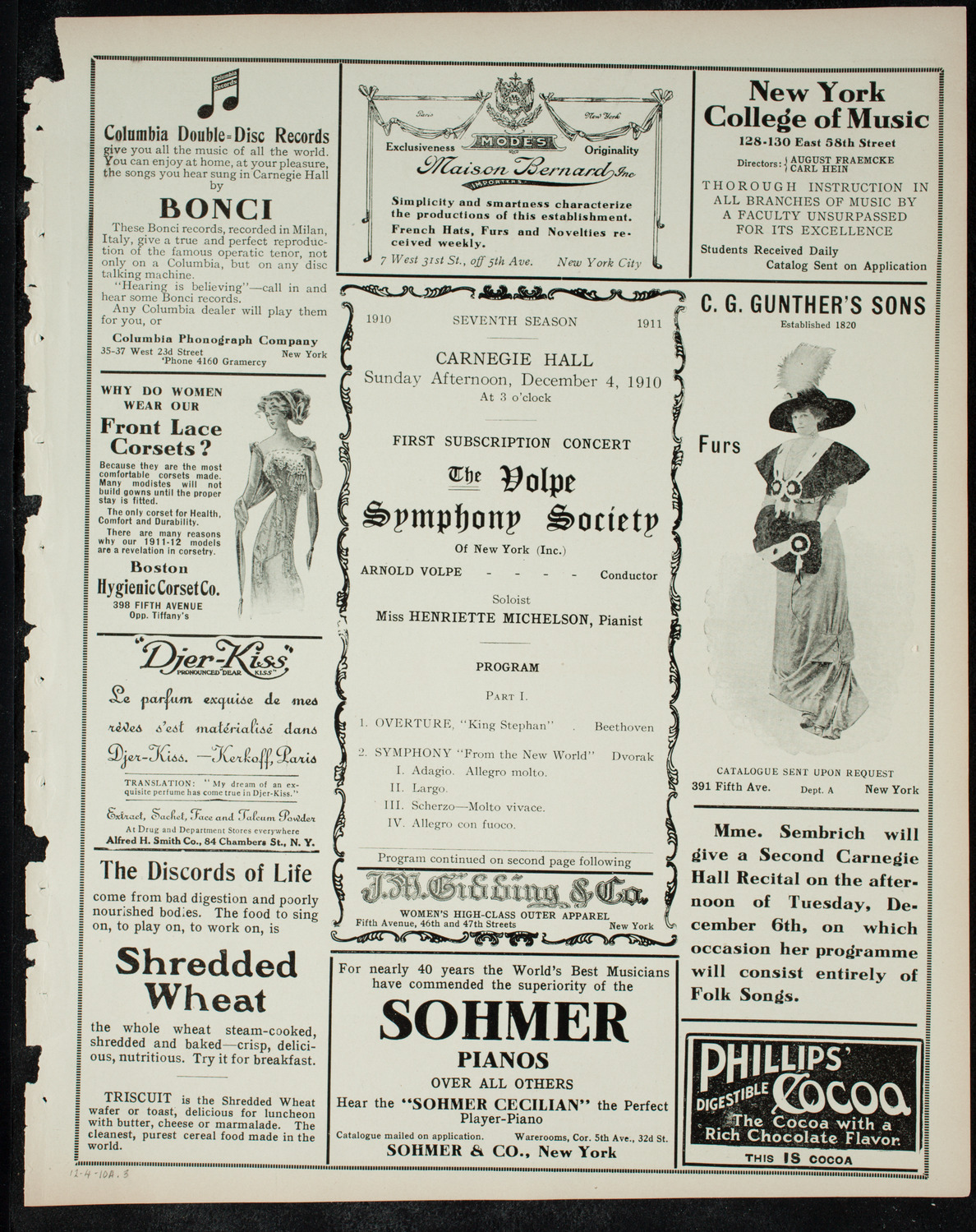 Volpe Symphony Society of New York, December 4, 1910, program page 5