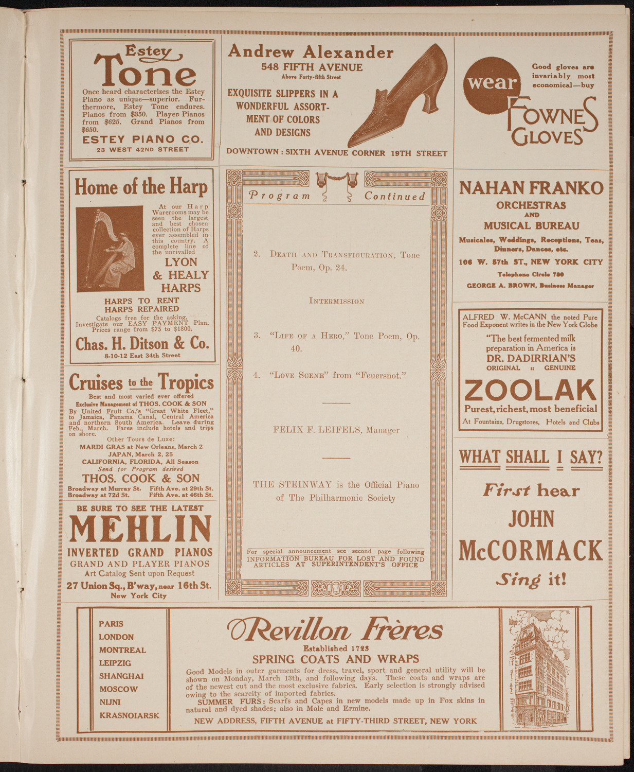 New York Philharmonic, March 11, 1916, program page 7
