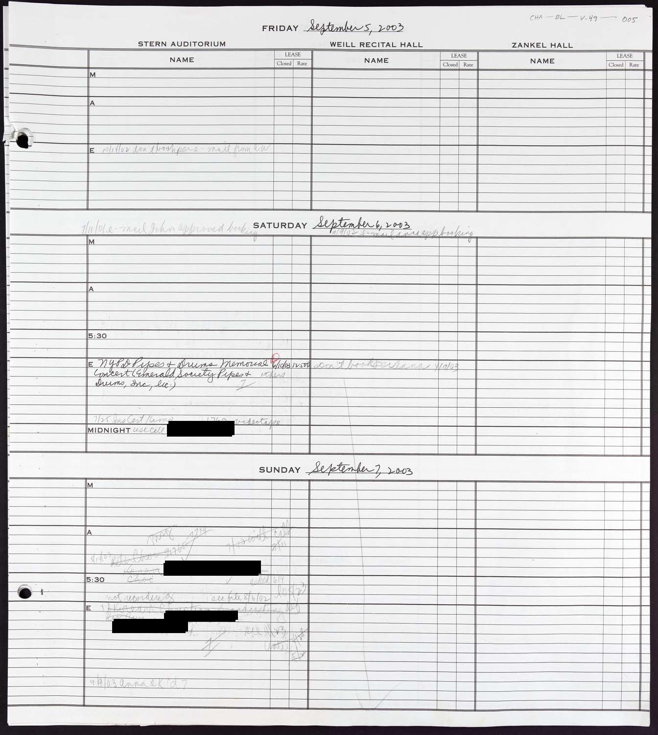 Carnegie Hall Booking Ledger, volume 49, page 5