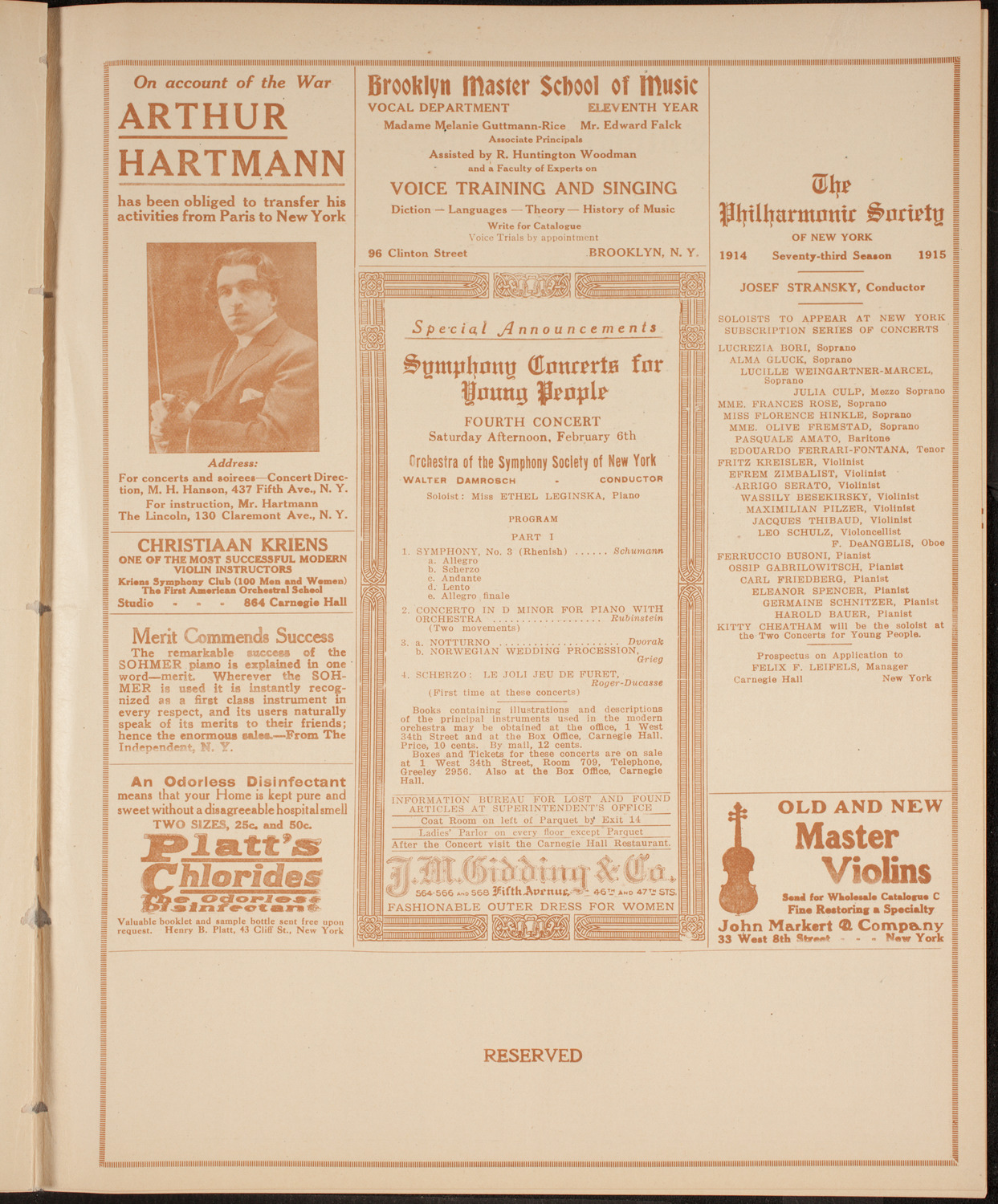 New York Philharmonic, January 27, 1915, program page 9