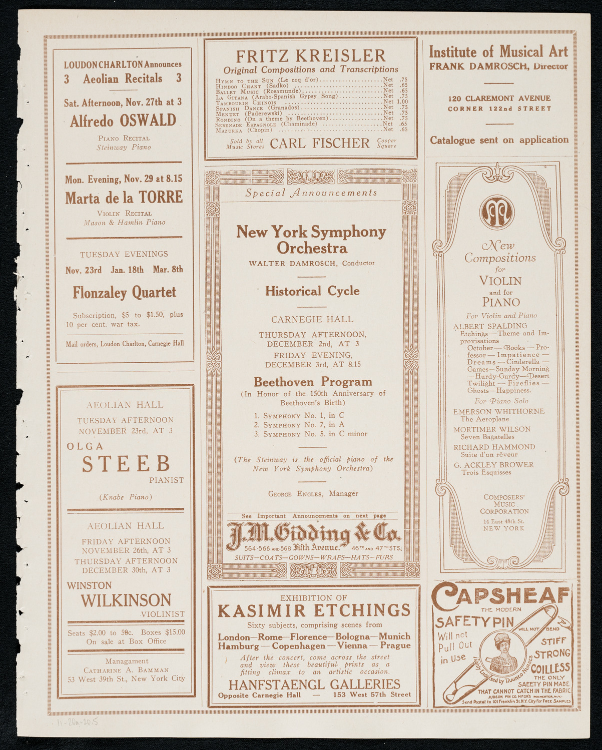 Albert Spalding, Violin, November 20, 1920, program page 9