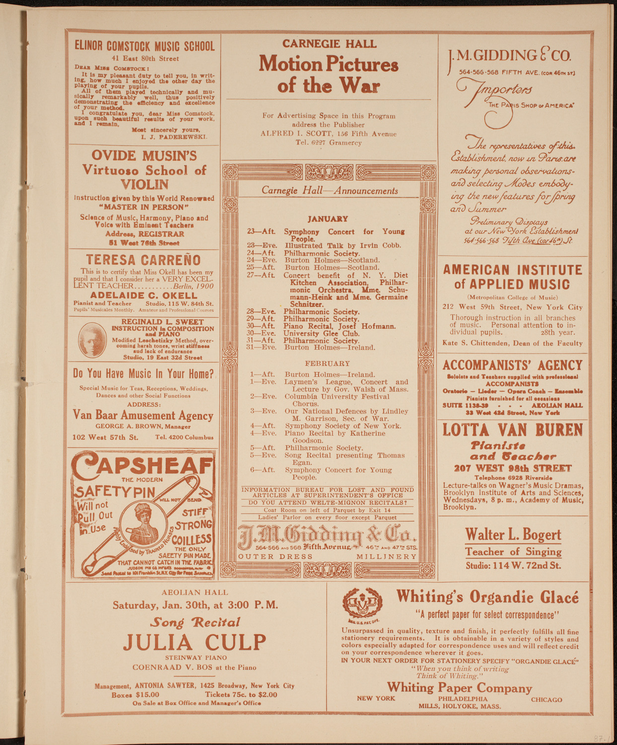 New York Philharmonic, January 22, 1915, program page 3