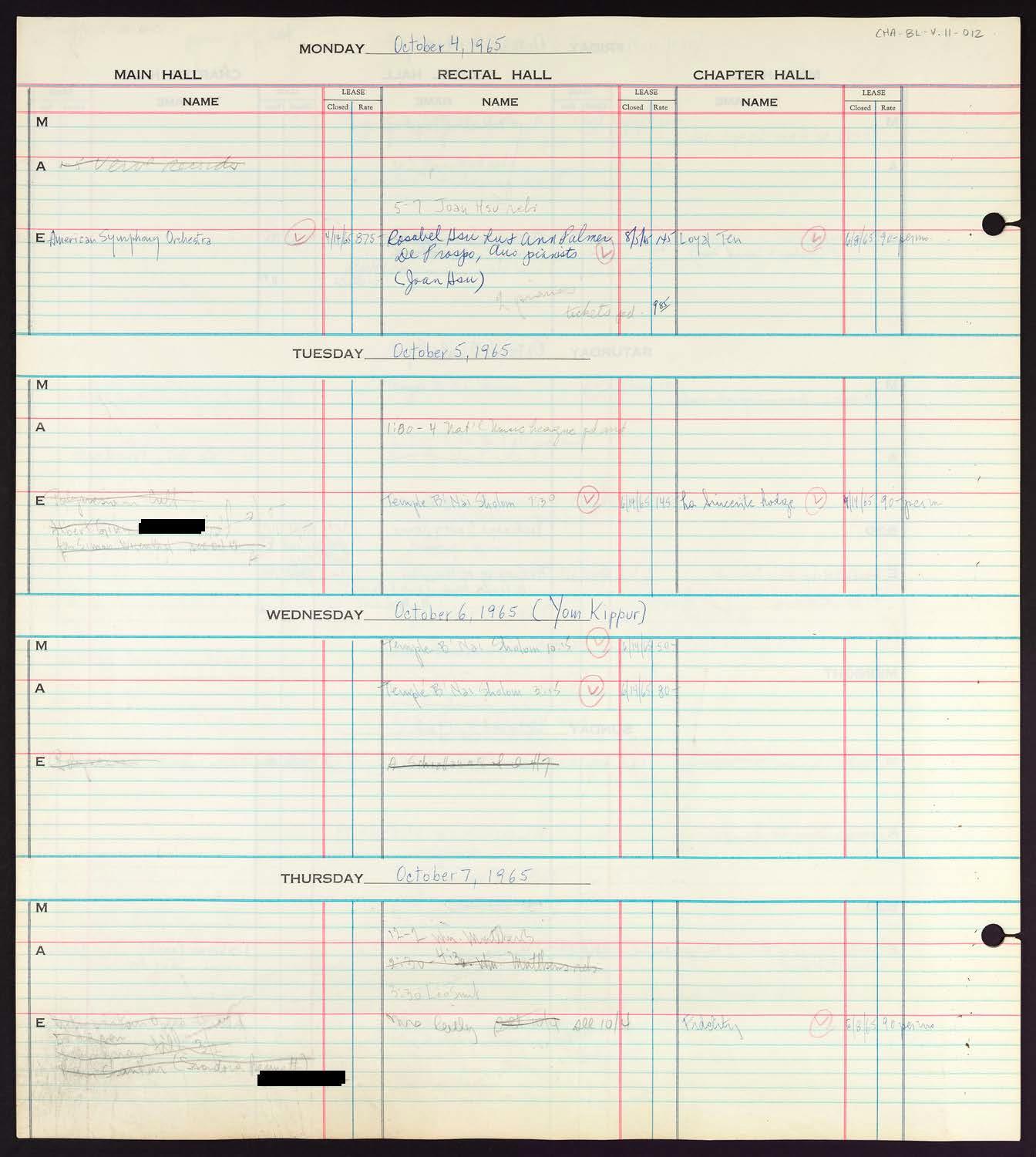 Carnegie Hall Booking Ledger, volume 11, page 12