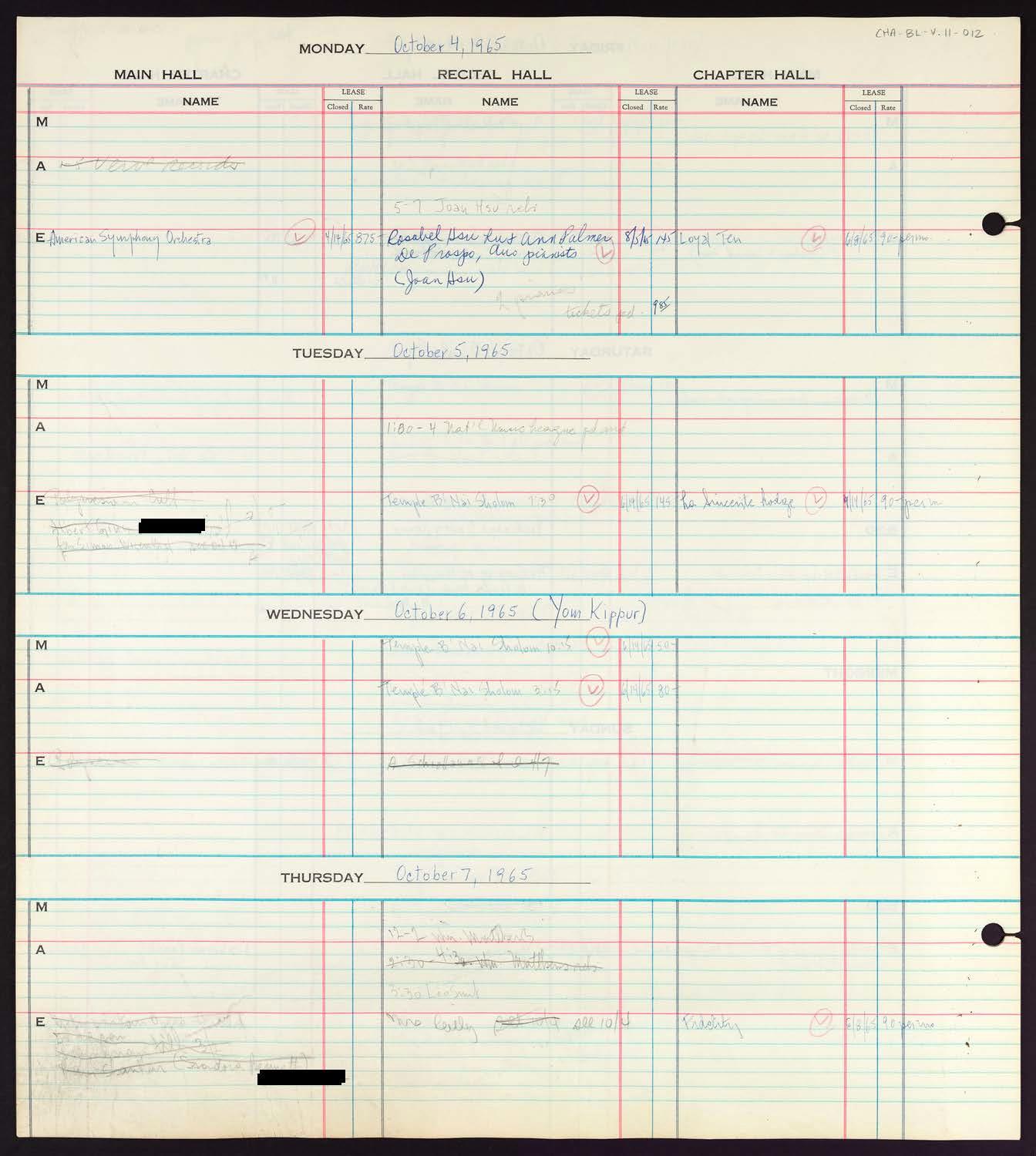 Carnegie Hall Booking Ledger, volume 11, page 12