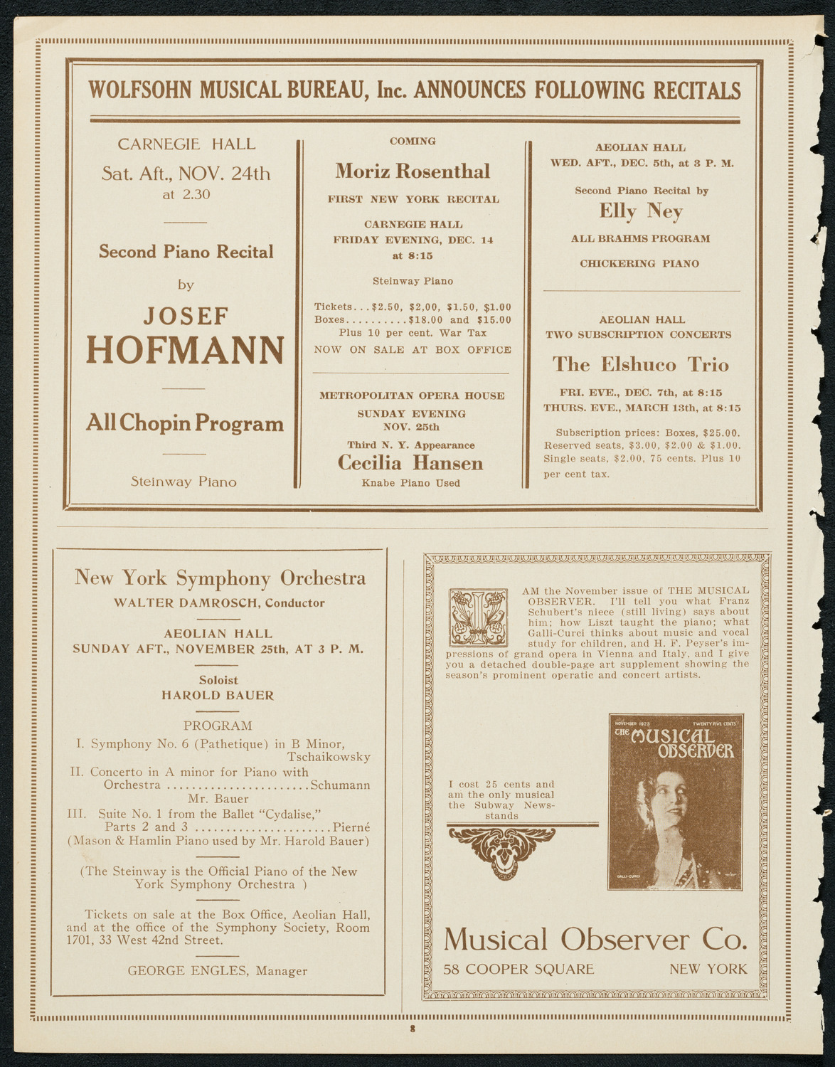 Philadelphia Orchestra, November 20, 1923, program page 8