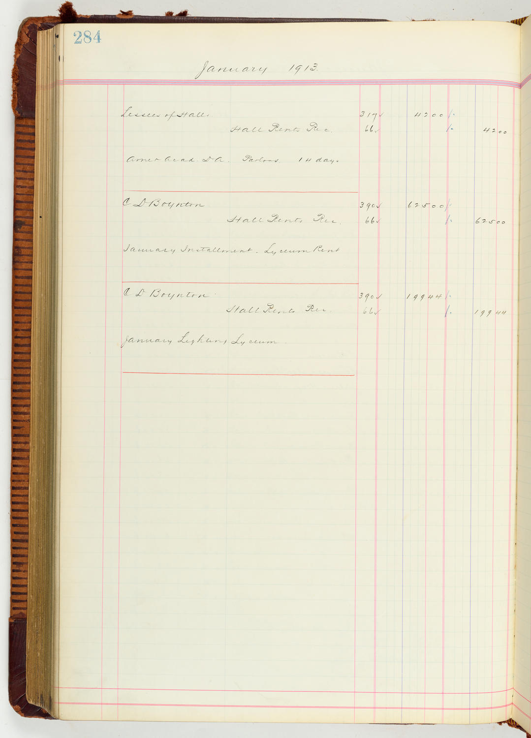 Music Hall Accounting Ledger Journal, volume 7, page 284