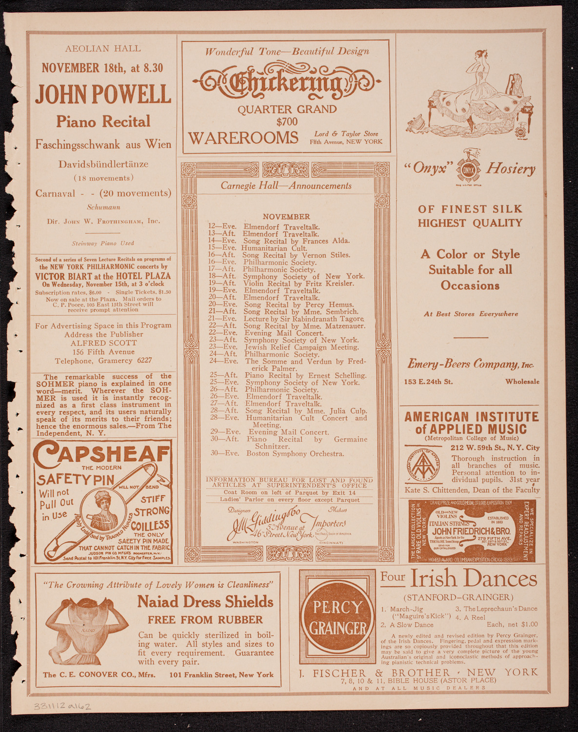 New York Philharmonic, November 12, 1916, program page 3