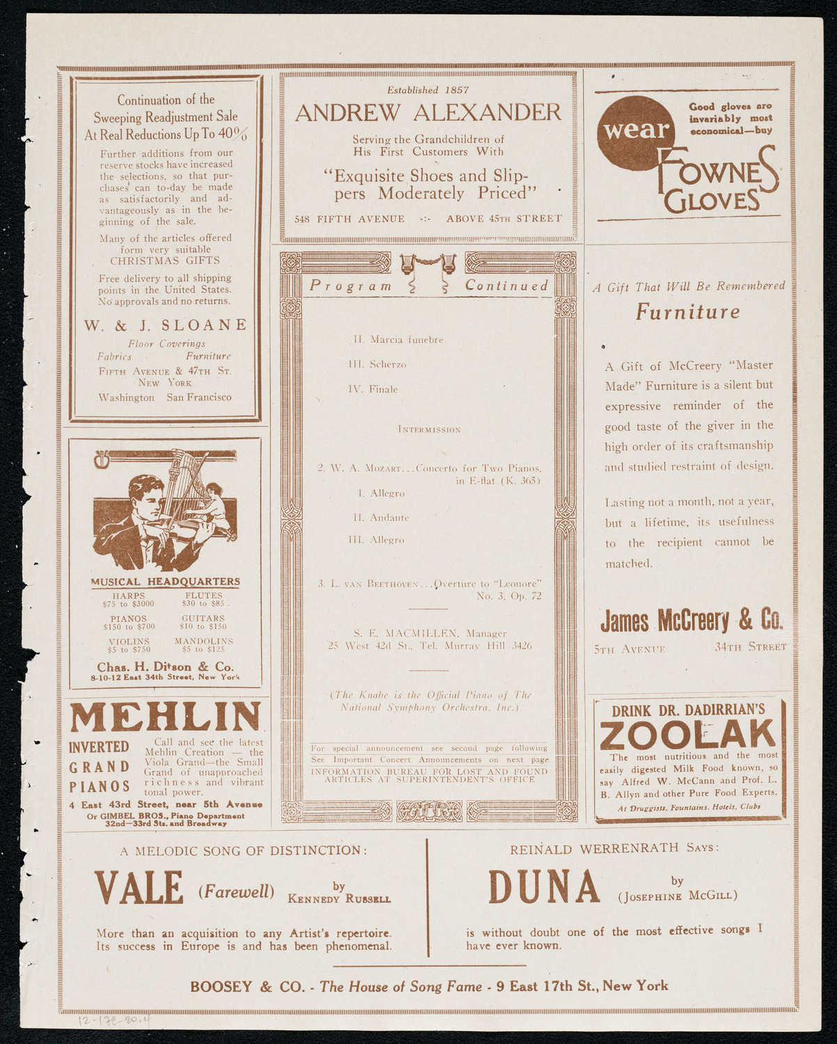 National Symphony Orchestra, December 17, 1920, program page 7