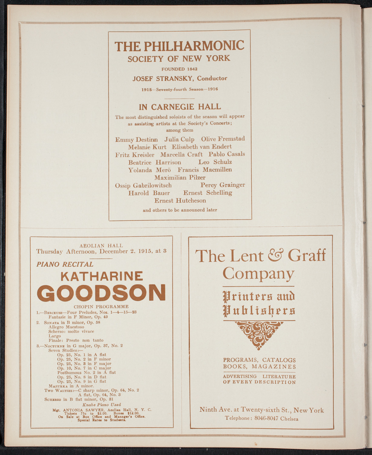 New York Philharmonic, November 26, 1915, program page 10