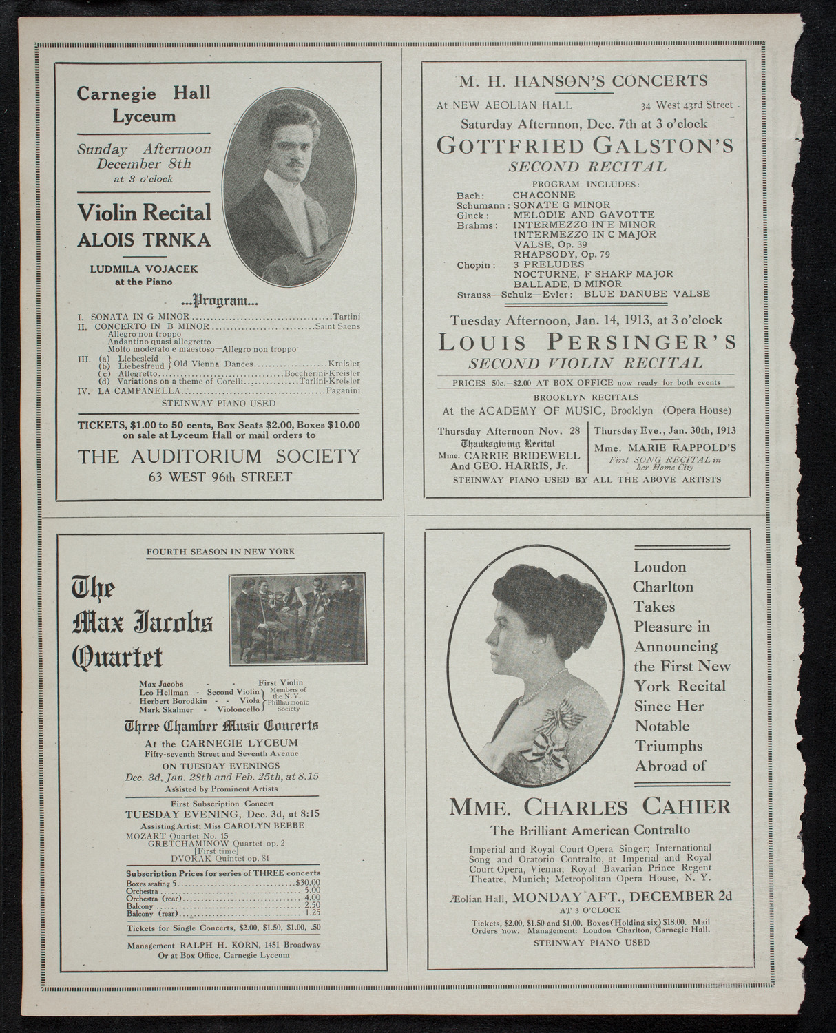 Eugène Ysaÿe, Violin, November 19, 1912, program page 12