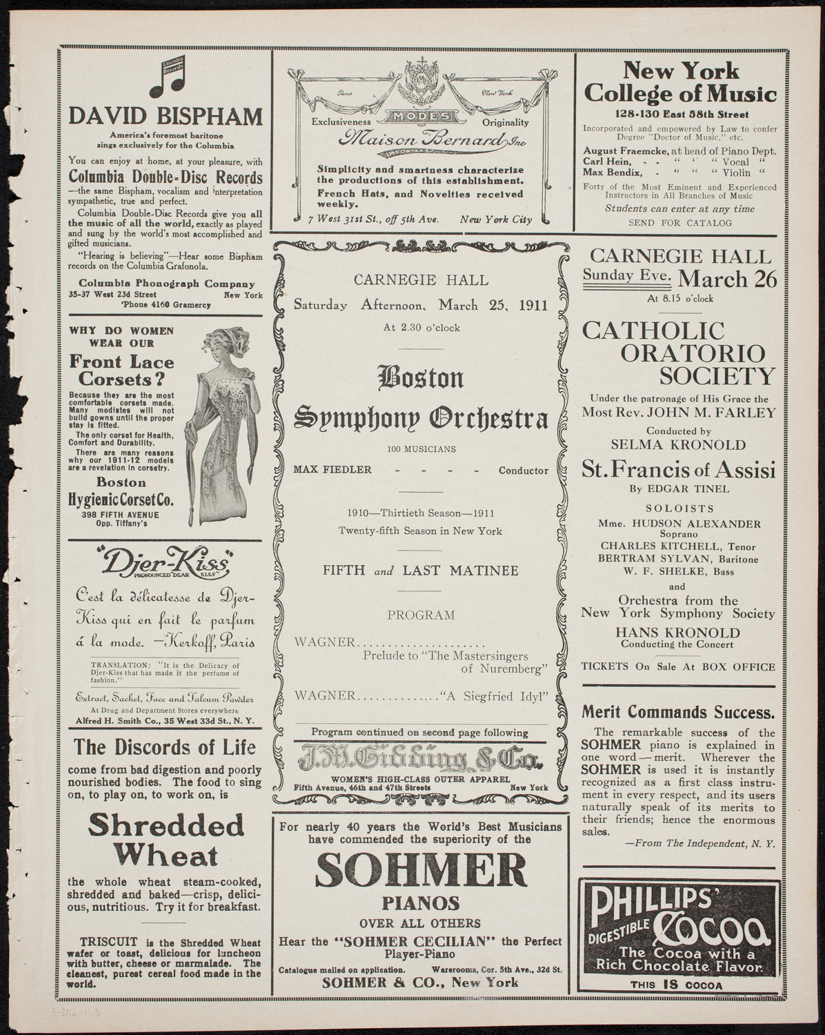 Boston Symphony Orchestra, March 25, 1911, program page 5