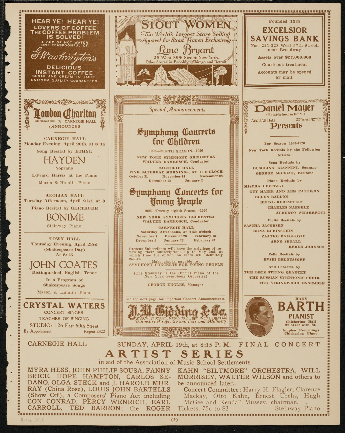 Philadelphia Orchestra, April 14, 1925, program page 9