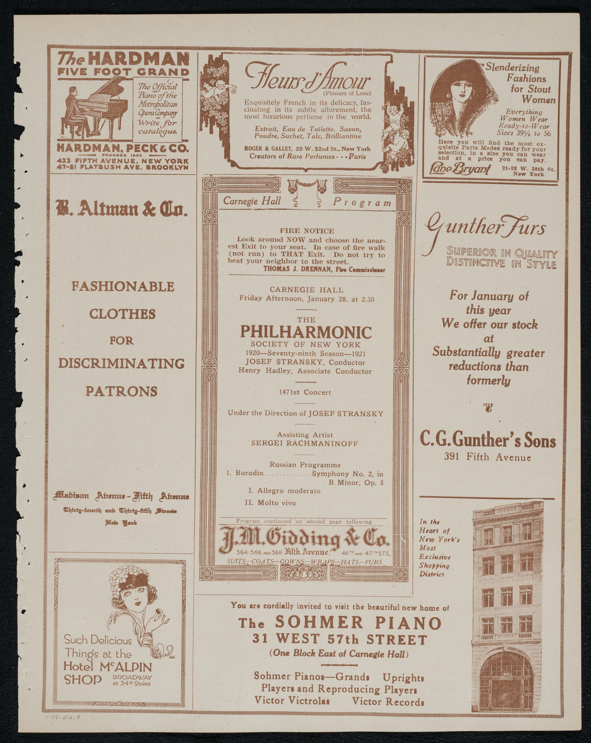 New York Philharmonic, January 28, 1921, program page 5