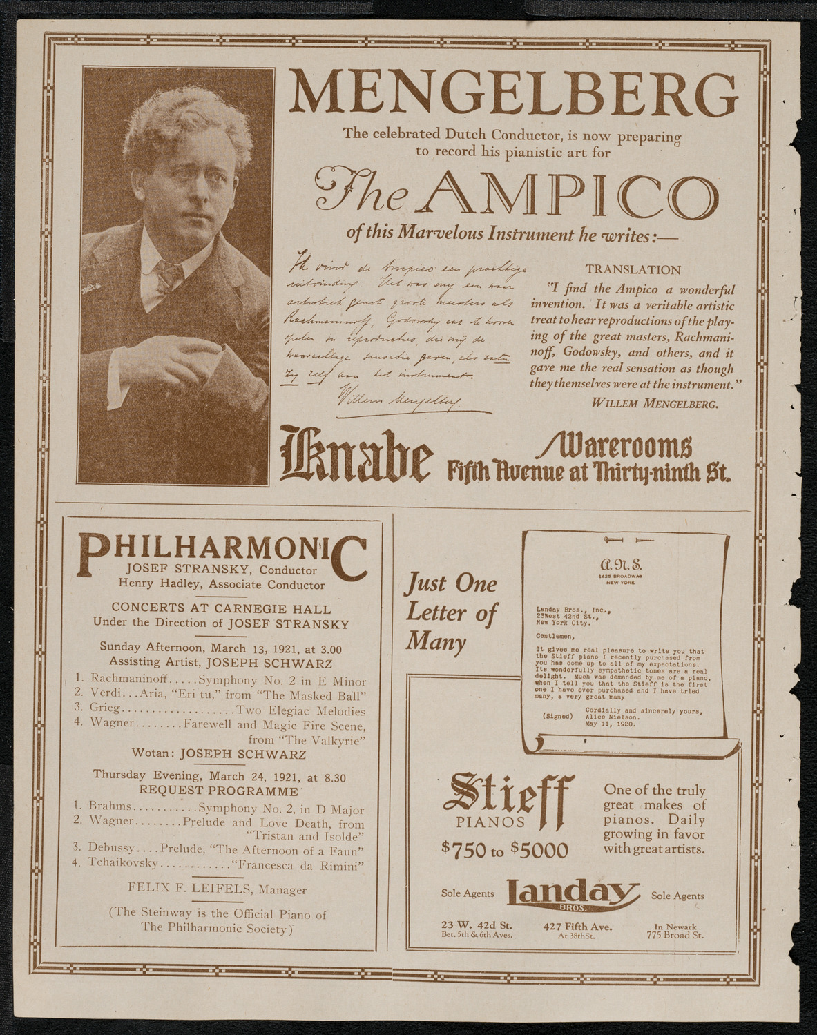 New York Symphony Orchestra, March 11, 1921, program page 12