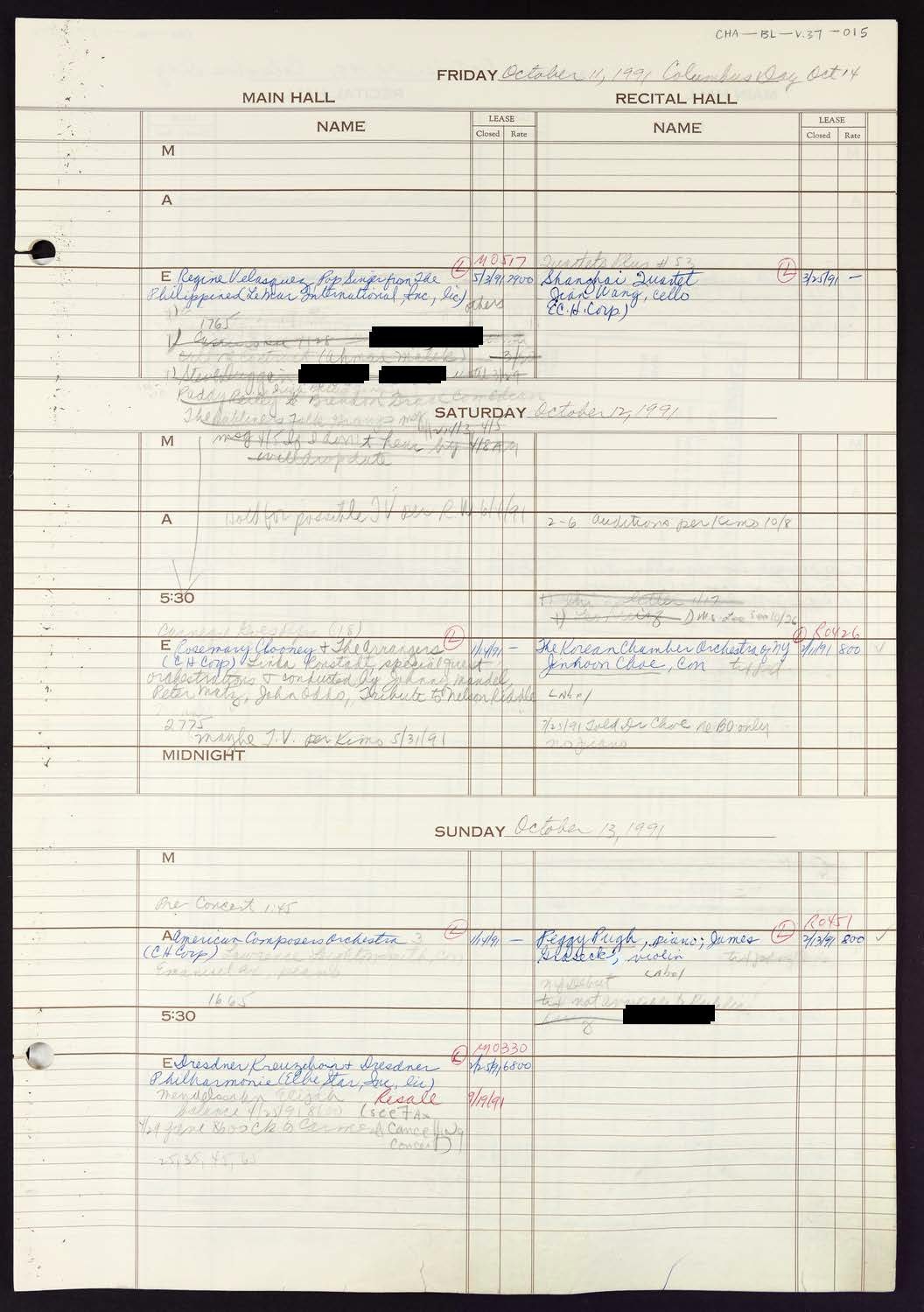 Carnegie Hall Booking Ledger, volume 37, page 15