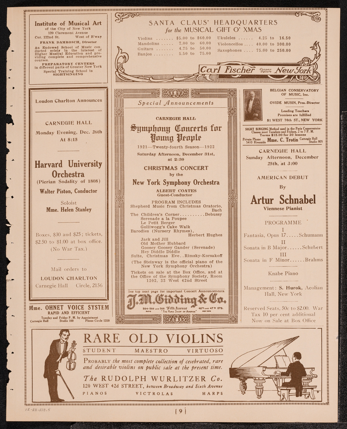 Joseph Shlisky, Josef Winogradoff, Maximilian Rose, and the Synagogual Choral Alliance, December 24, 1921, program page 9