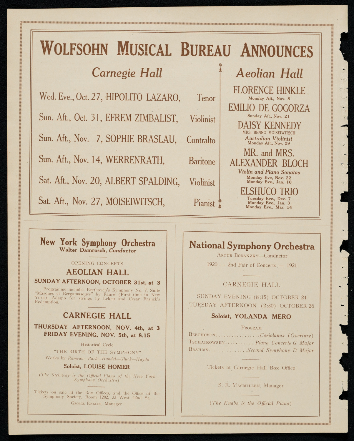 Fritz Kreisler, Violin, October 24, 1920, program page 8