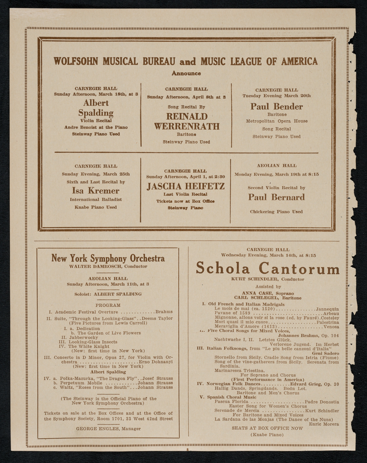 Benno Moiseiwitsch, Piano, March 10, 1923, program page 8