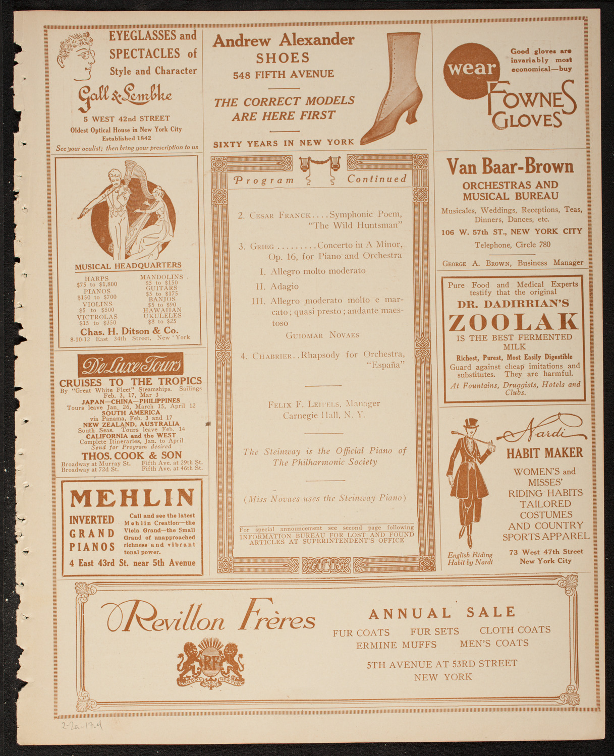 New York Philharmonic, February 2, 1917, program page 7