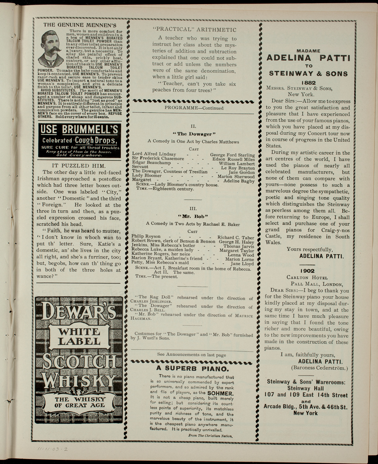 Academy Stock Company of the American Academy of Dramatic Arts/Empire Theatre Dramatic School, November 11, 1903, program page 3