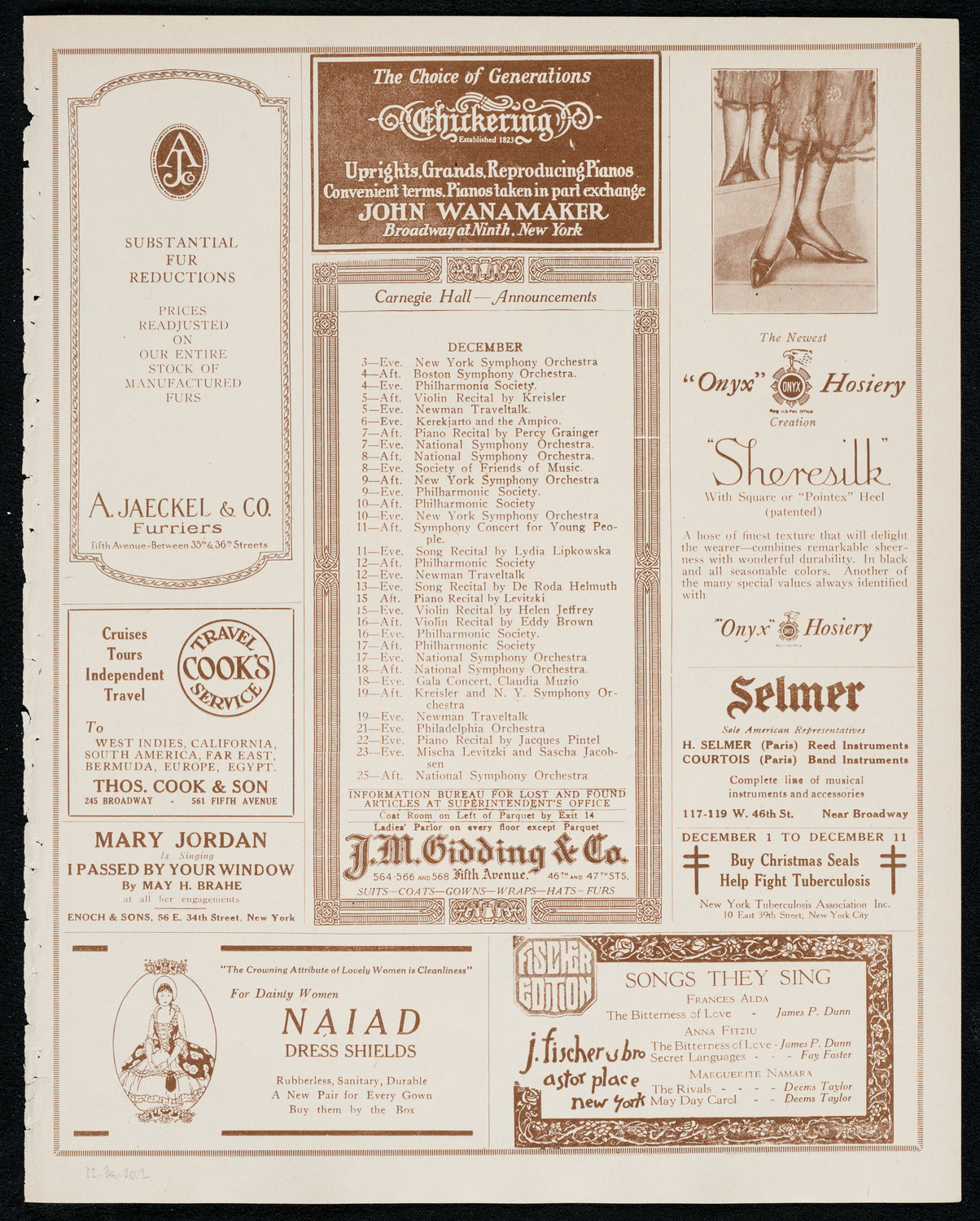 New York Philharmonic, December 3, 1920, program page 3
