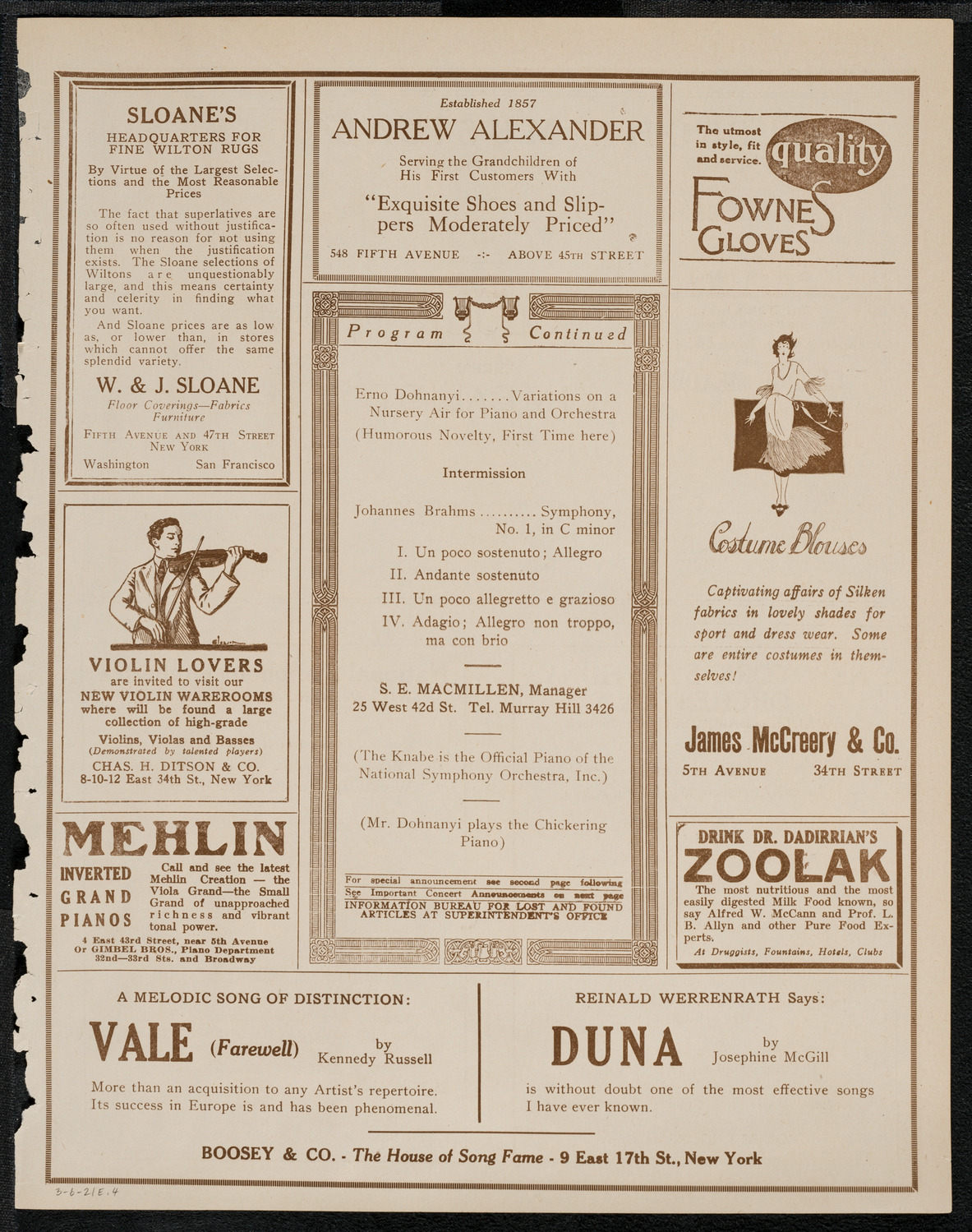 National Symphony Orchestra, March 6, 1921, program page 7