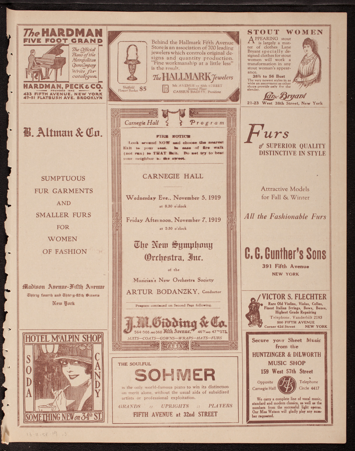 New Symphony Orchestra, November 5, 1919, program page 5