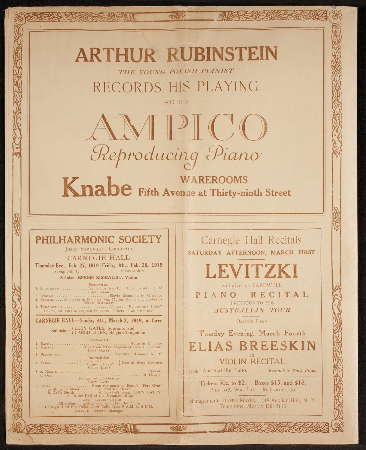 Manfred (Byron/ Schumann), February 19, 1919, program page 12