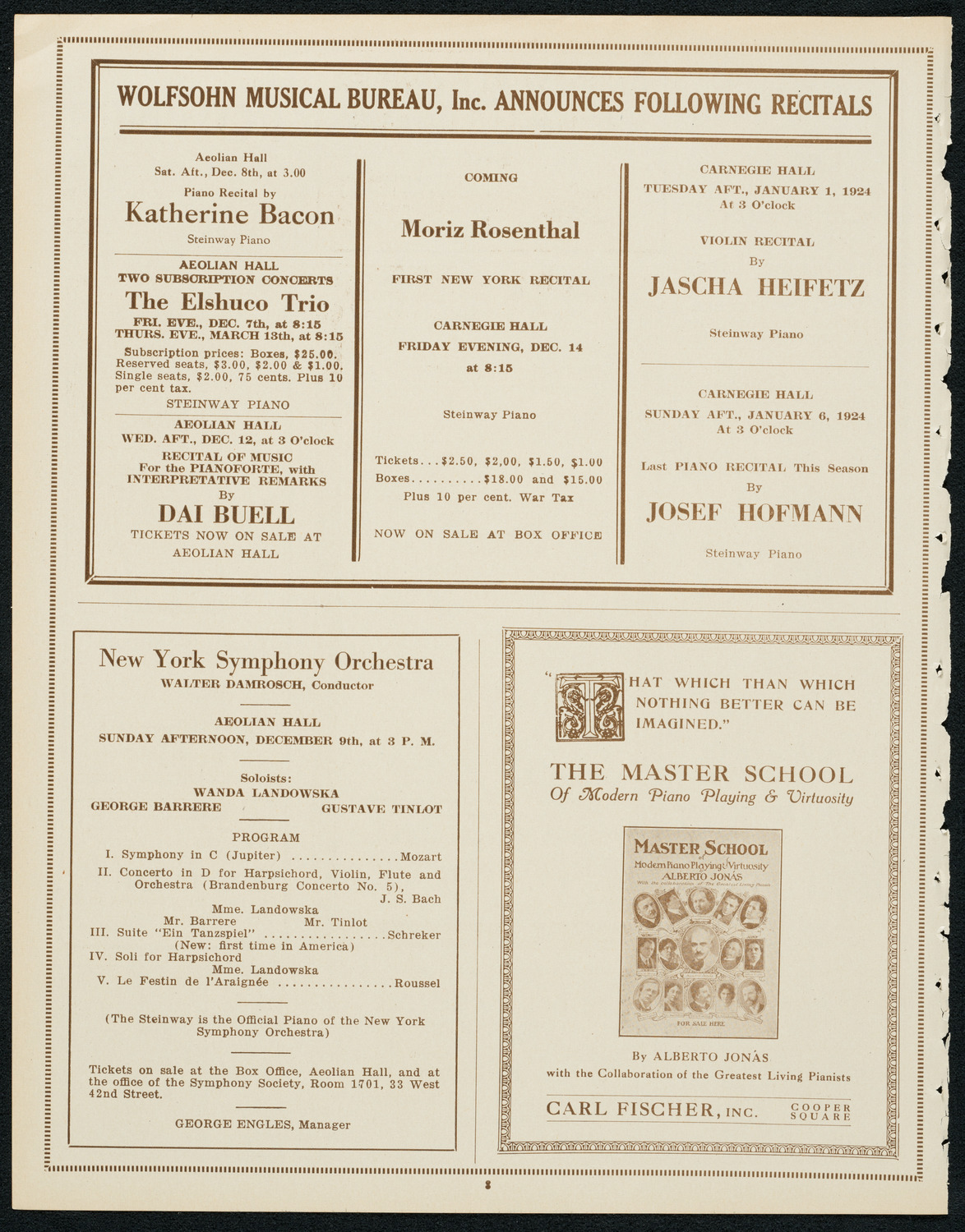New York Philharmonic, December 6, 1923, program page 8
