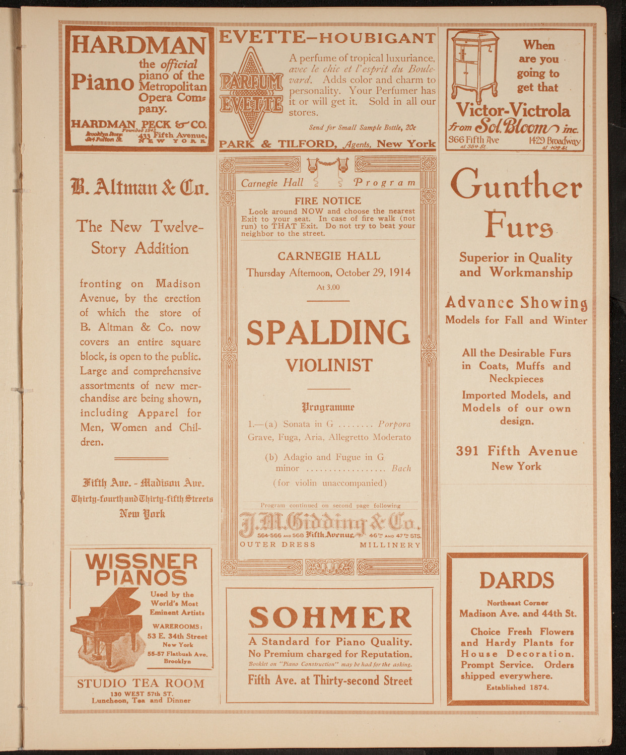 Albert Spalding, Violin, October 29, 1914, program page 5