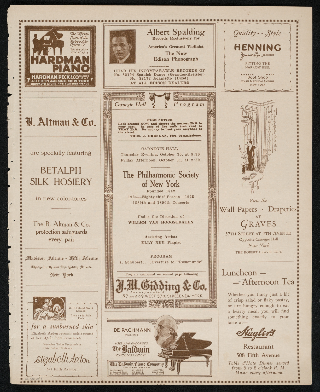 New York Philharmonic, October 30, 1924, program page 5