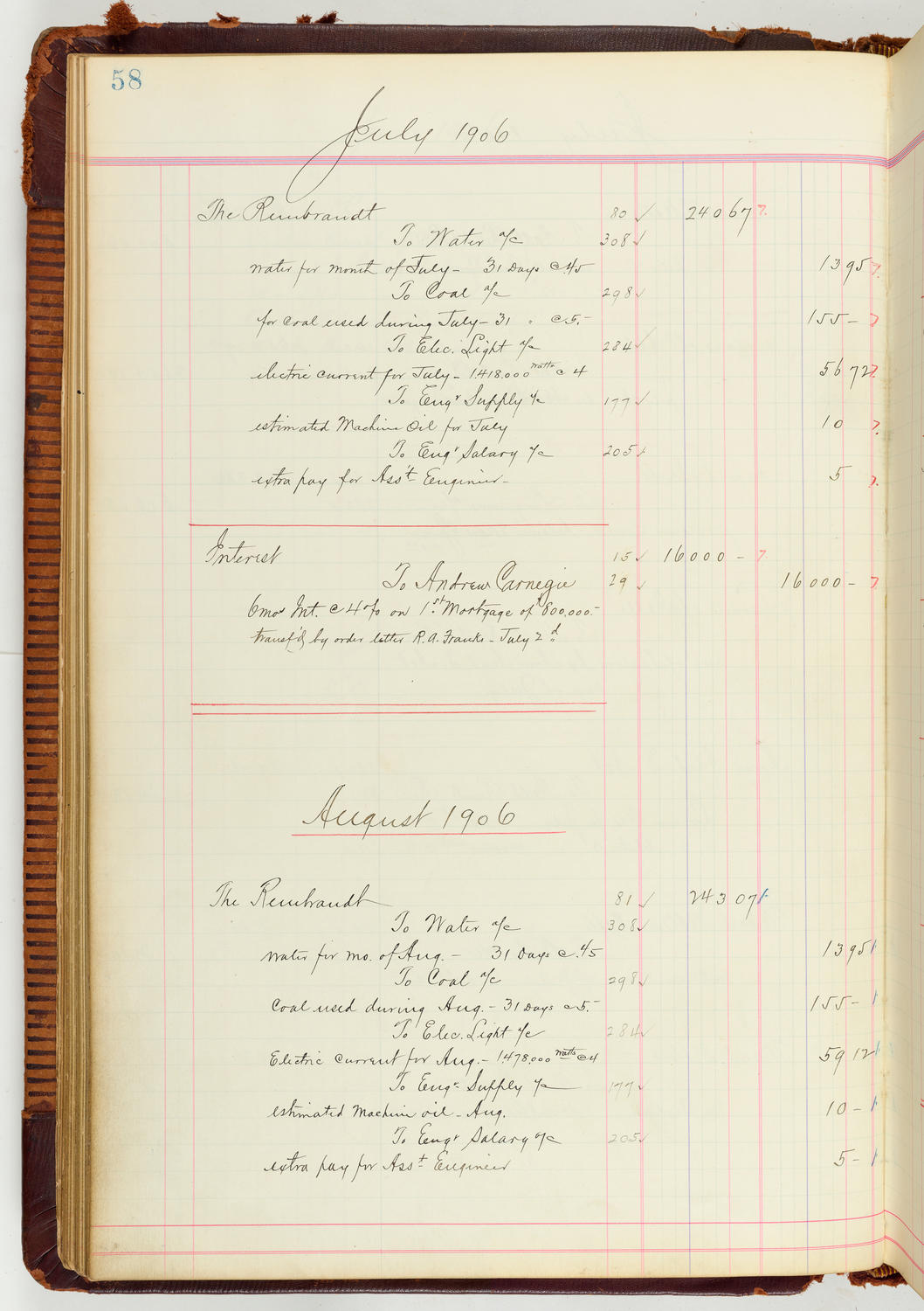 Music Hall Accounting Ledger Journal, volume 7, page 58