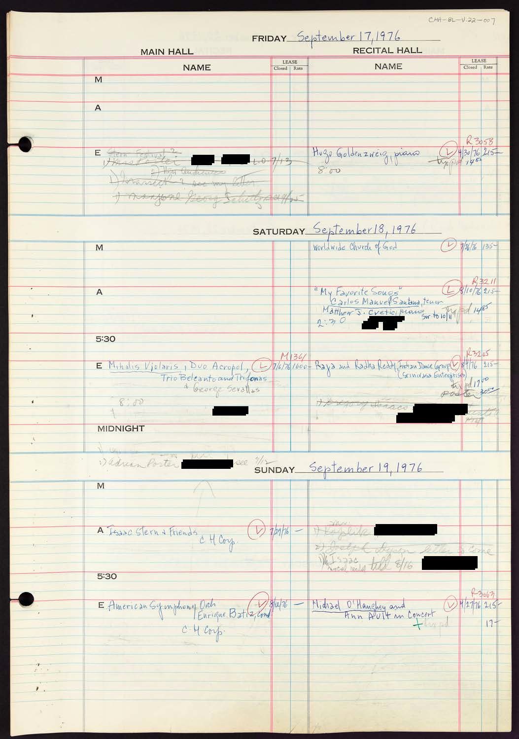 Carnegie Hall Booking Ledger, volume 22, page 7